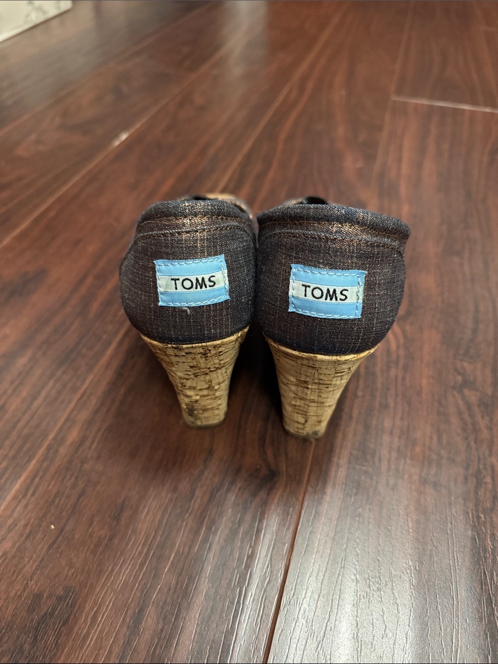 Toms Metallic Pewter Peep-Toe Wedge Sandals - Picture 2 of 4